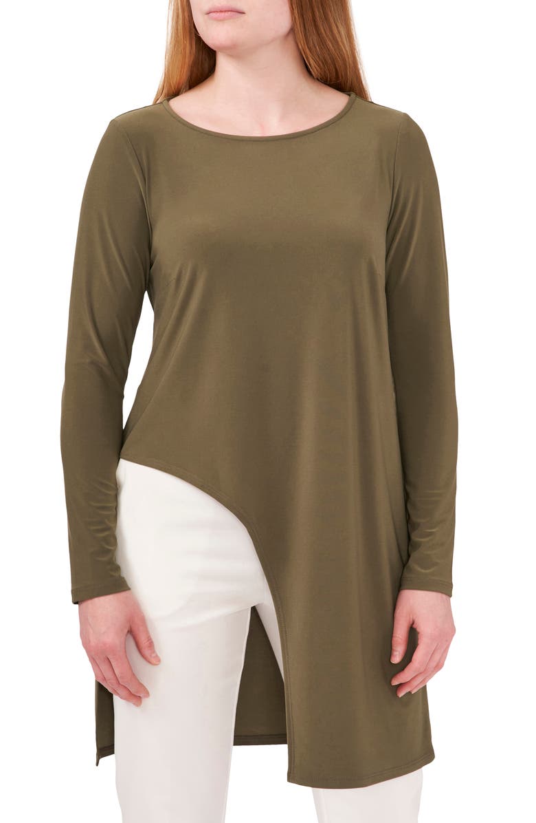 Chaus Asymmetrical Hem Long Sleeve Tunic, Main, color, Olive 304