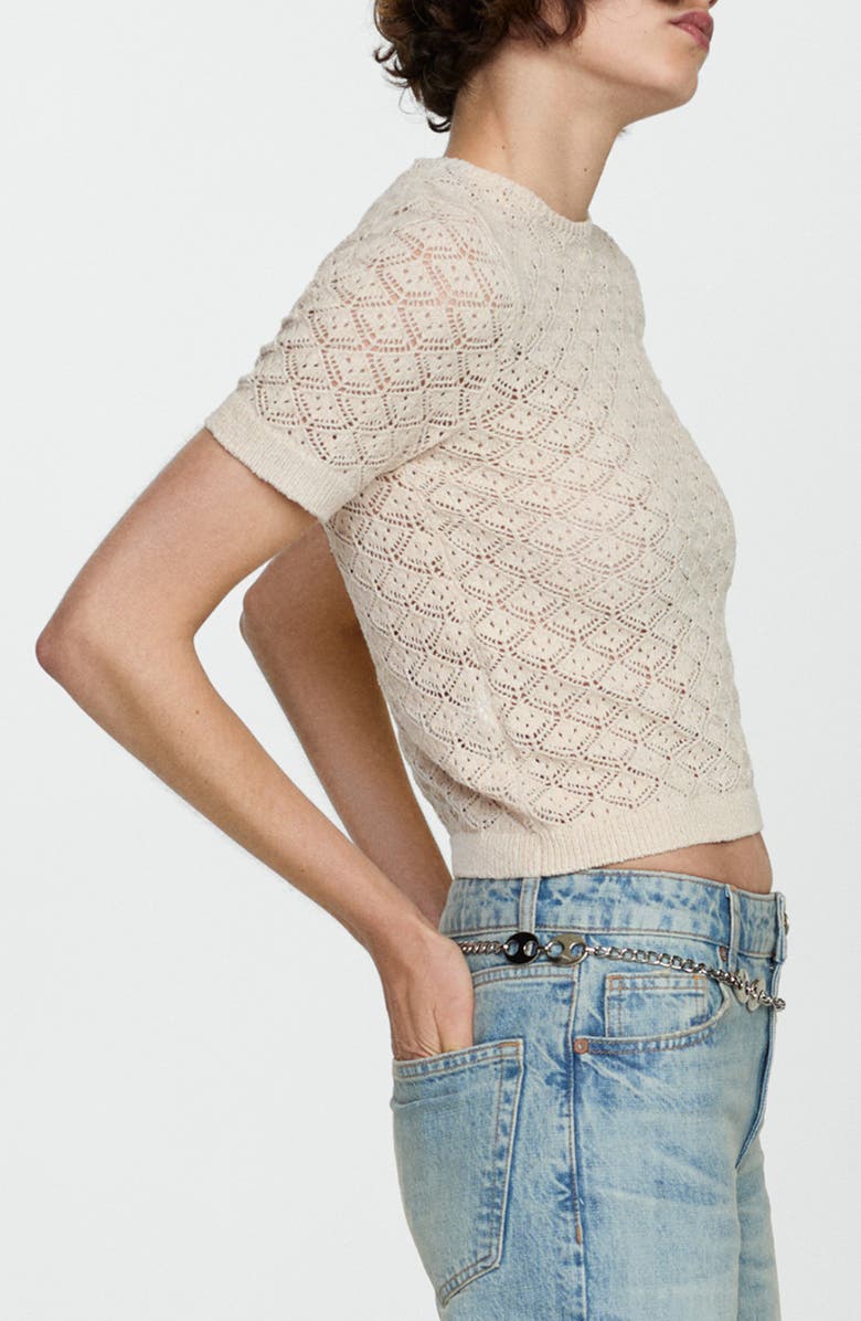MANGO Sito Crochet Stitch Short Sleeve Sweater, Alternate, color, Lt Pastel Brown