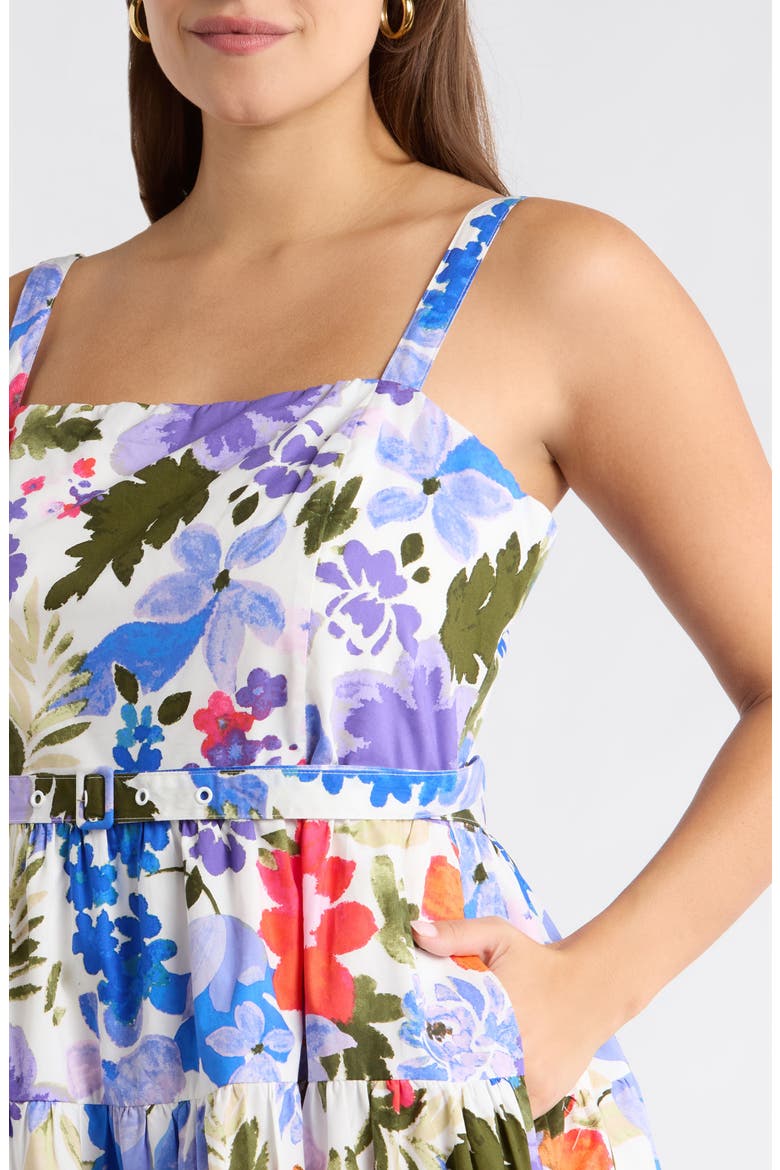 Amania Floral Nayra Tiered Poplin Minidress, Alternate, color, BLUE-PURPLE