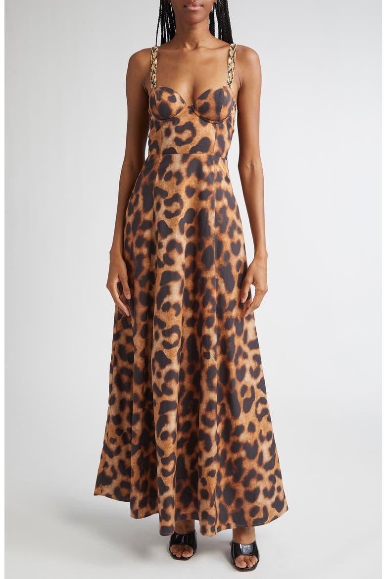Sutton Leopard Print Gown, Main, color, TAN/ BLACK LEOPARD PRINT