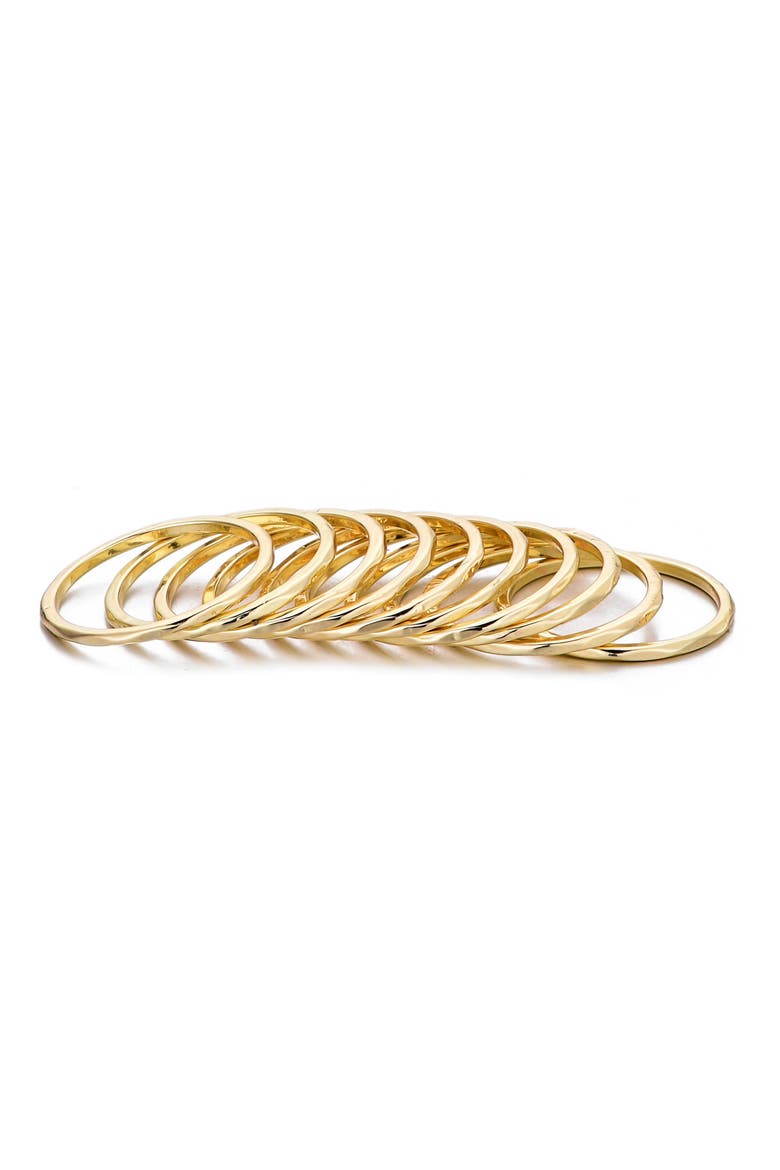 Set of 10 Hammered Band Rings, Alternate, color, GOLD