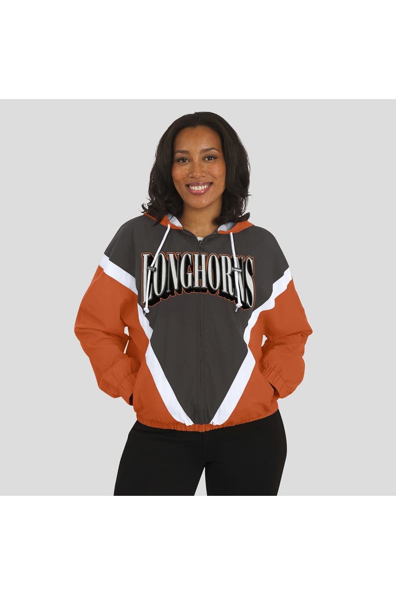 Women's WEAR by Erin Andrews Burnt Orange/Gray Texas Longhorns Colorblock Full-Zip Hoodie Windbreaker Jacket, Alternate, color, Burnt Orange