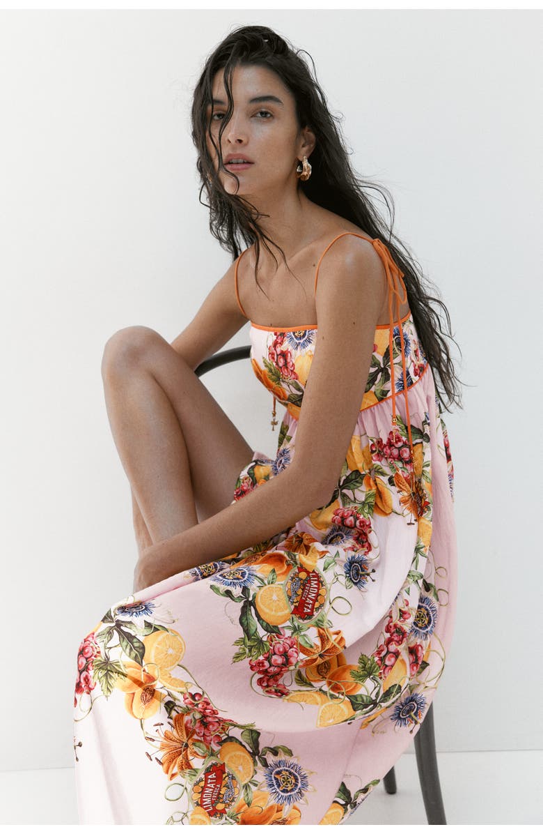 H&M Dress with tie shoulder straps, Main, color, Light Pink/Lemons