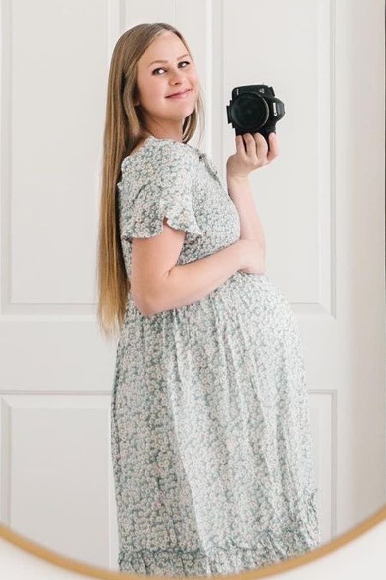 floral Ruffle Midi Dress, Alternate, color, Light Blue