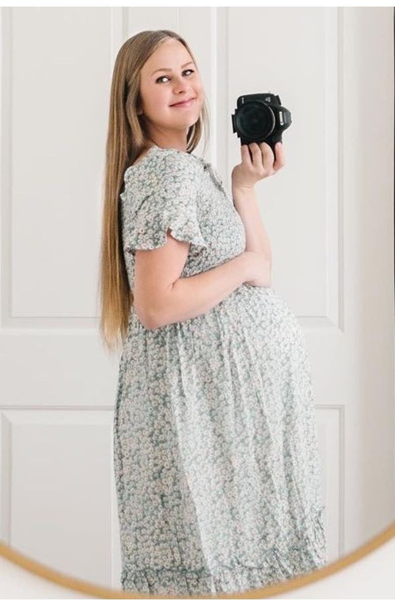 PinkBlush floral Ruffle Midi Dress, Alternate, color, Light Blue