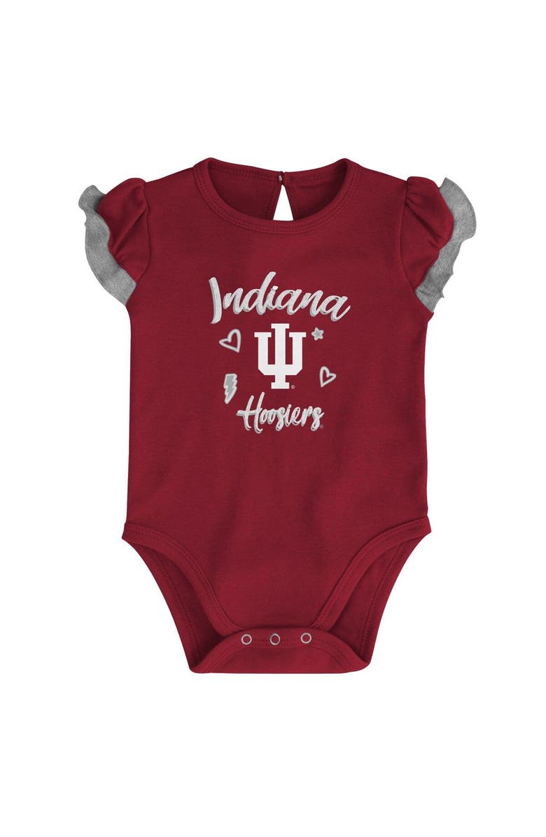 Outerstuff Girls Newborn & Infant Crimson/Heather Gray Indiana Hoosiers Too Much Love Two-Piece Bodysuit Set, Alternate, color, 