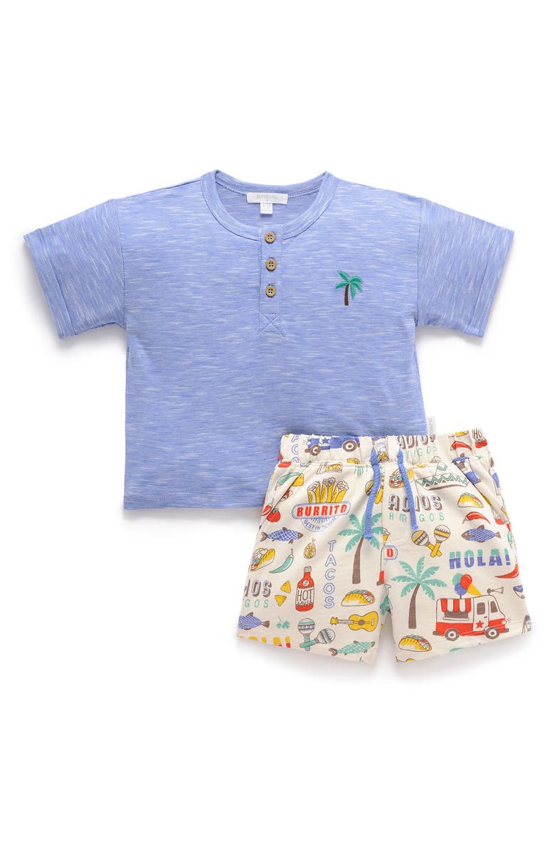Purebaby Fiesta Resort Henley Top & Short Set, Main, color, Fiesta Print