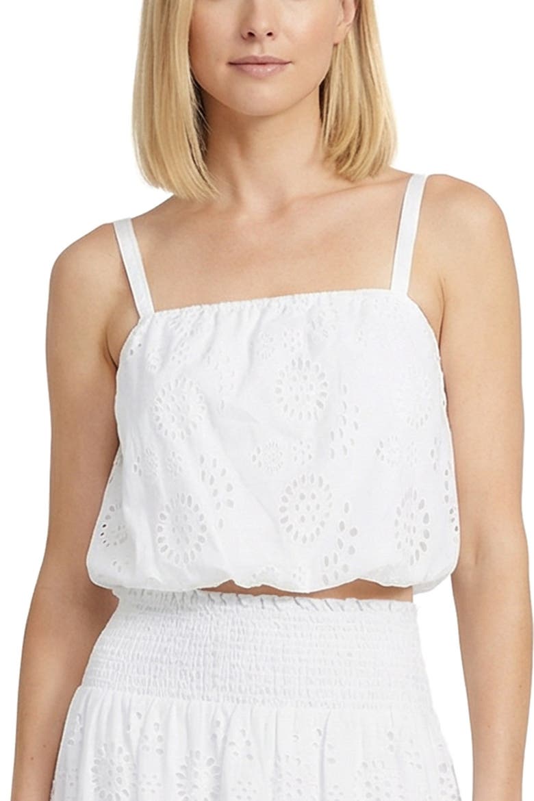 Dani Eyelet Embroidered Bubble Crop Top, Main, color, Fresh White