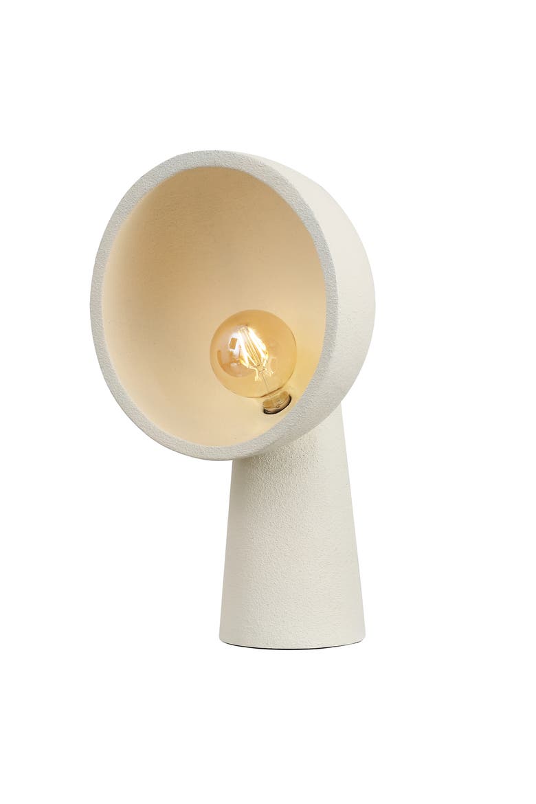 Claude 17.5" Contemporary Minimalist Resin Half-Globe Column LED Table Lamp, Main, color, Cream