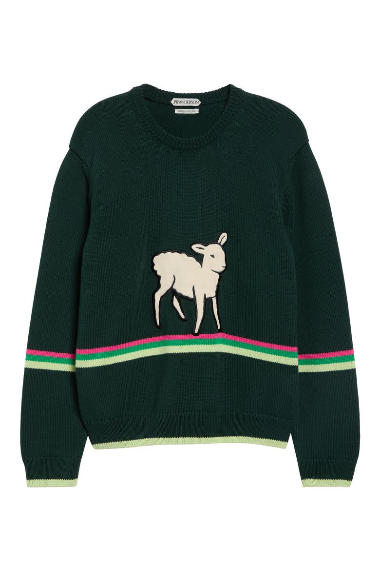 Sheep Crewneck Sweater, Alternate, color, DARK FIR