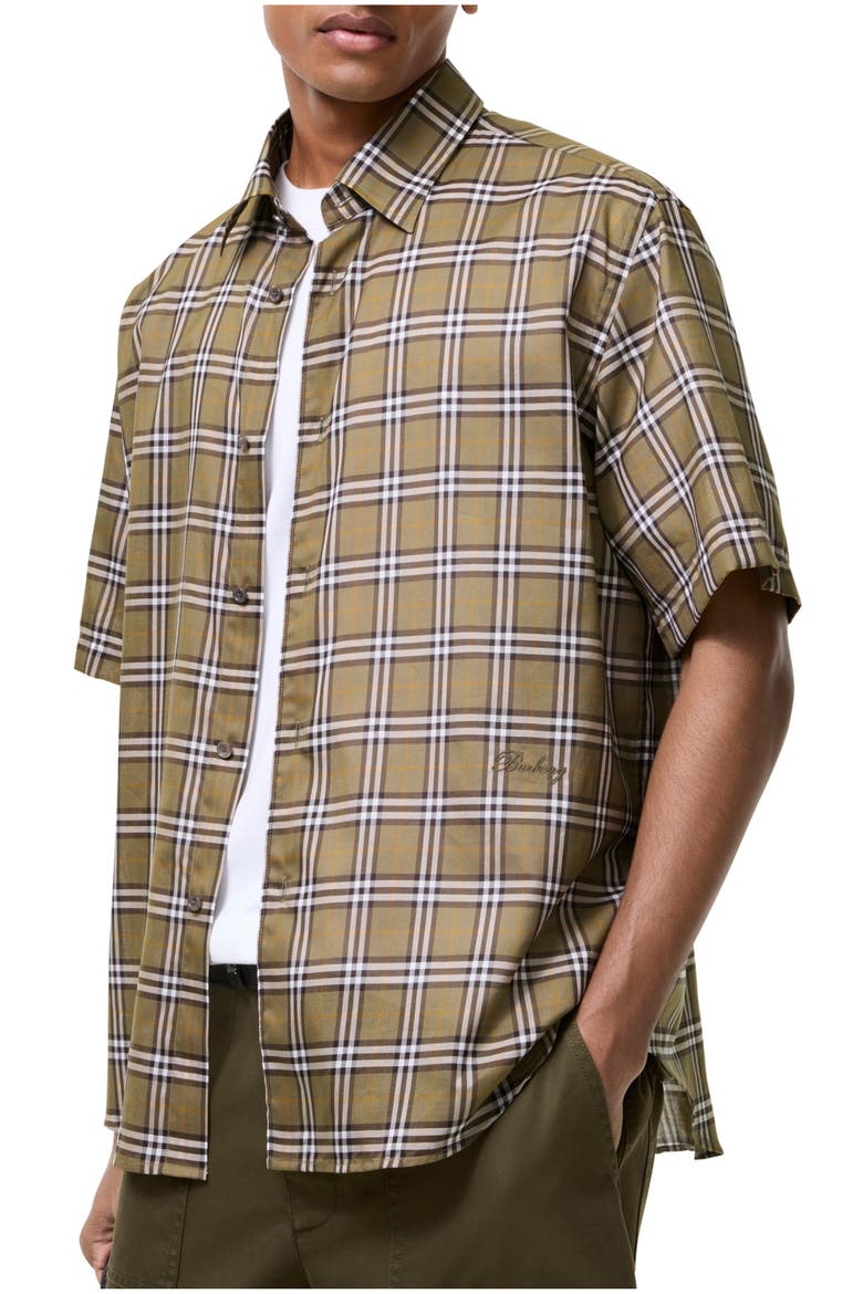 Relaxed Fit Check Cotton Shirt, Main, color, Finch brown