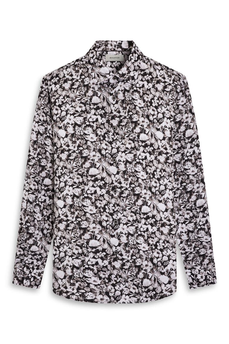 Julian Floral Print Long Sleeve Button-Up Shirt, Alternate, color, BLACK