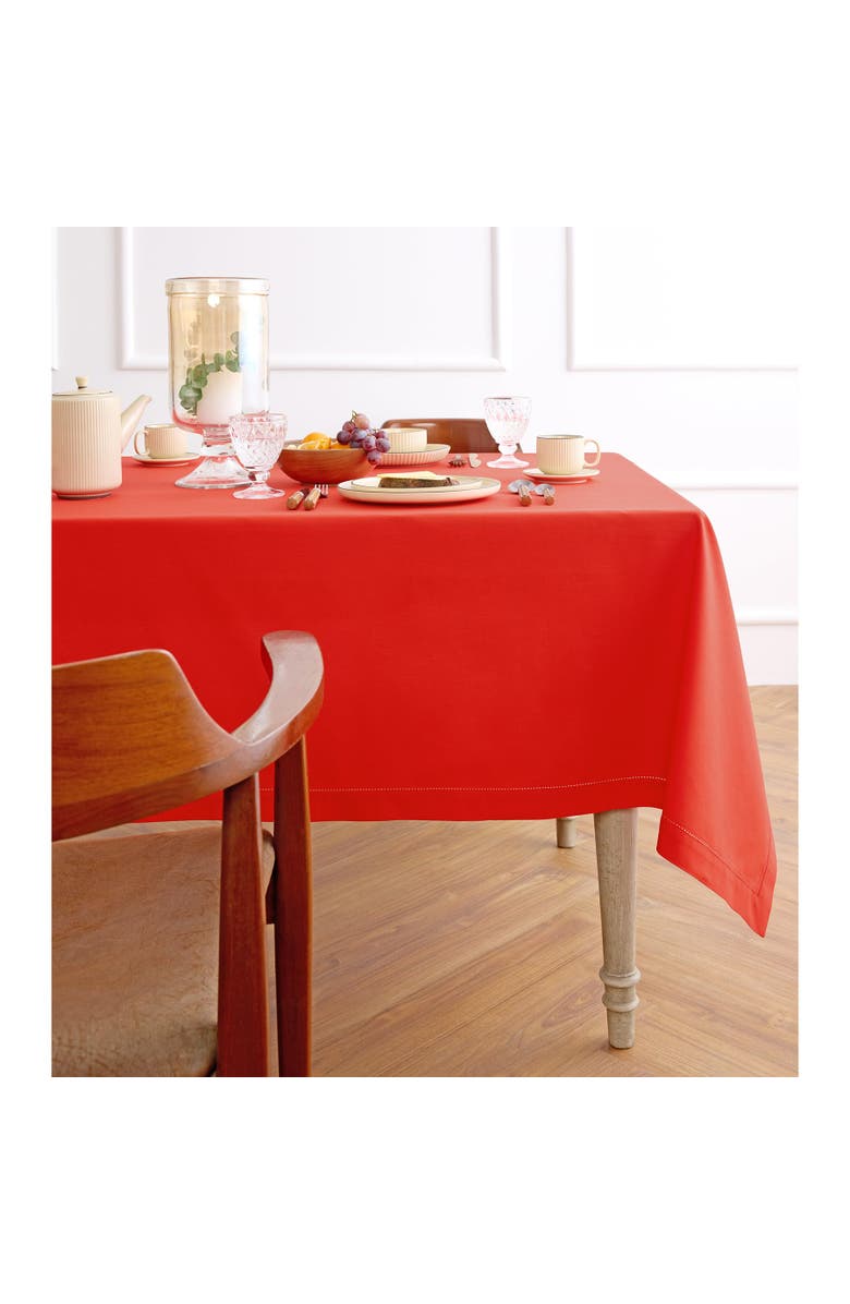 Solino Home Cotton Linen Hemstitch Tablecloth, Main, color, Poppy Red