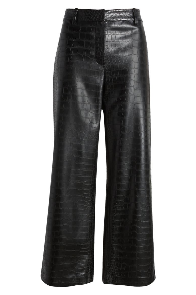 Croc Embossed Faux Leather Crop Wide Leg Pants, Alternate, color, BLACK