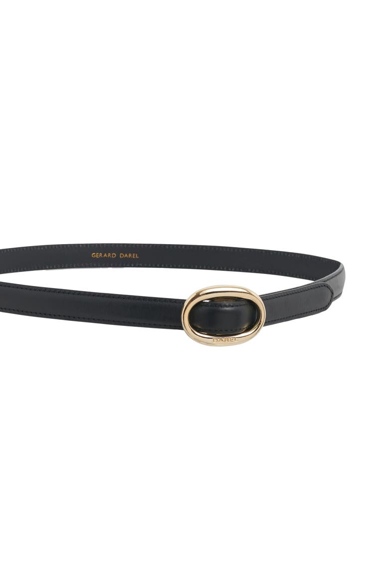 Sculpted Oval Buckle Leather Waist Belt, Alternate, color, Black