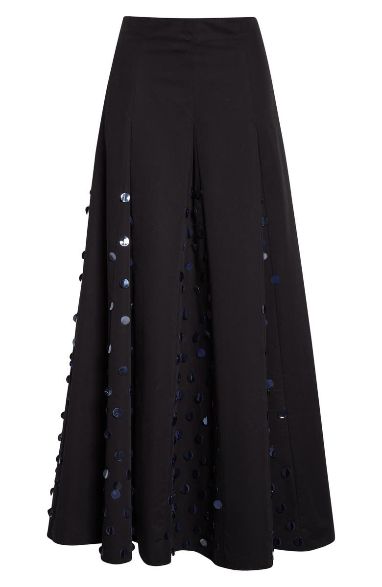 Lela Rose Paillette Cotton Poplin Godet Skirt, Main, color, Black