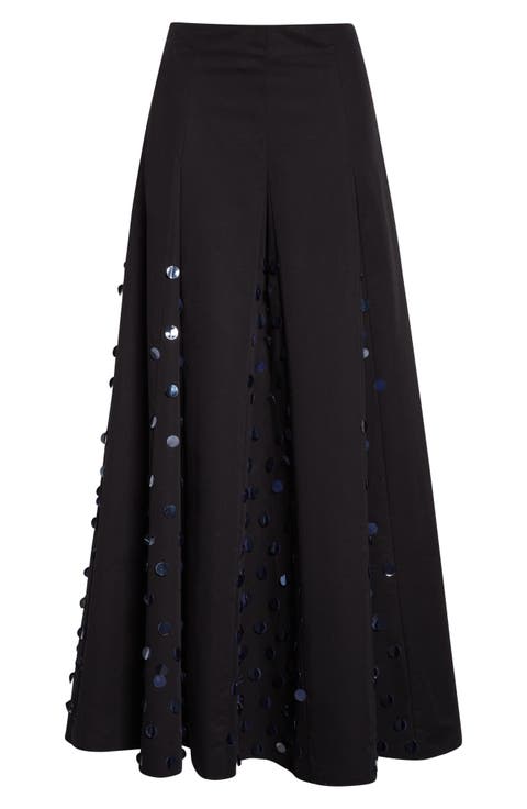 Paillette Cotton Poplin Godet Skirt
