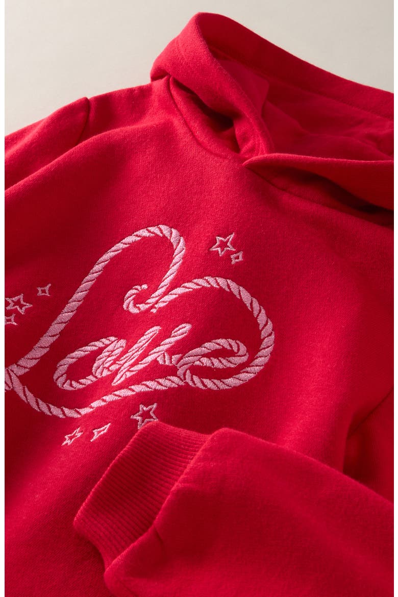 Kids' Hooded Pullover Dress, Alternate, color, RED FESTIVE LOVE EMBROIDERY