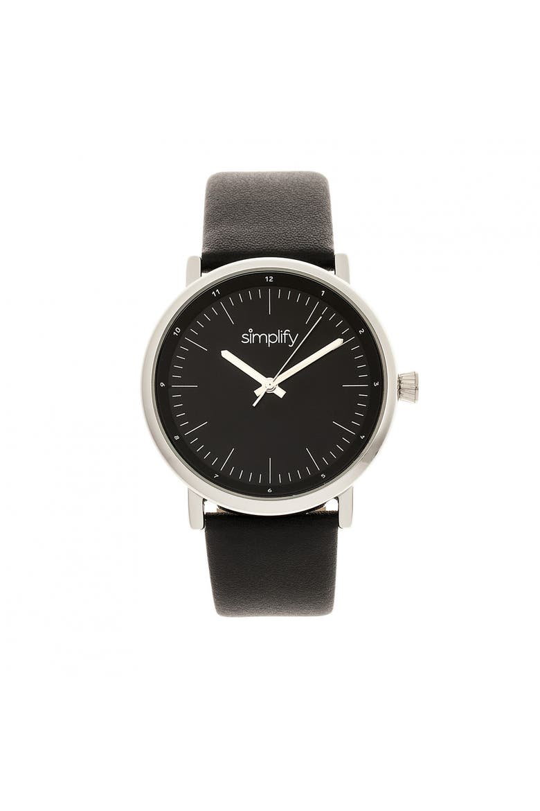 The 6200 Leather-Strap Watch, Main, color, Black/Silver