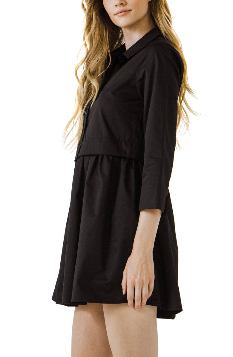English Factory Long Sleeve Mini Shirtdress, Alternate, color, Black