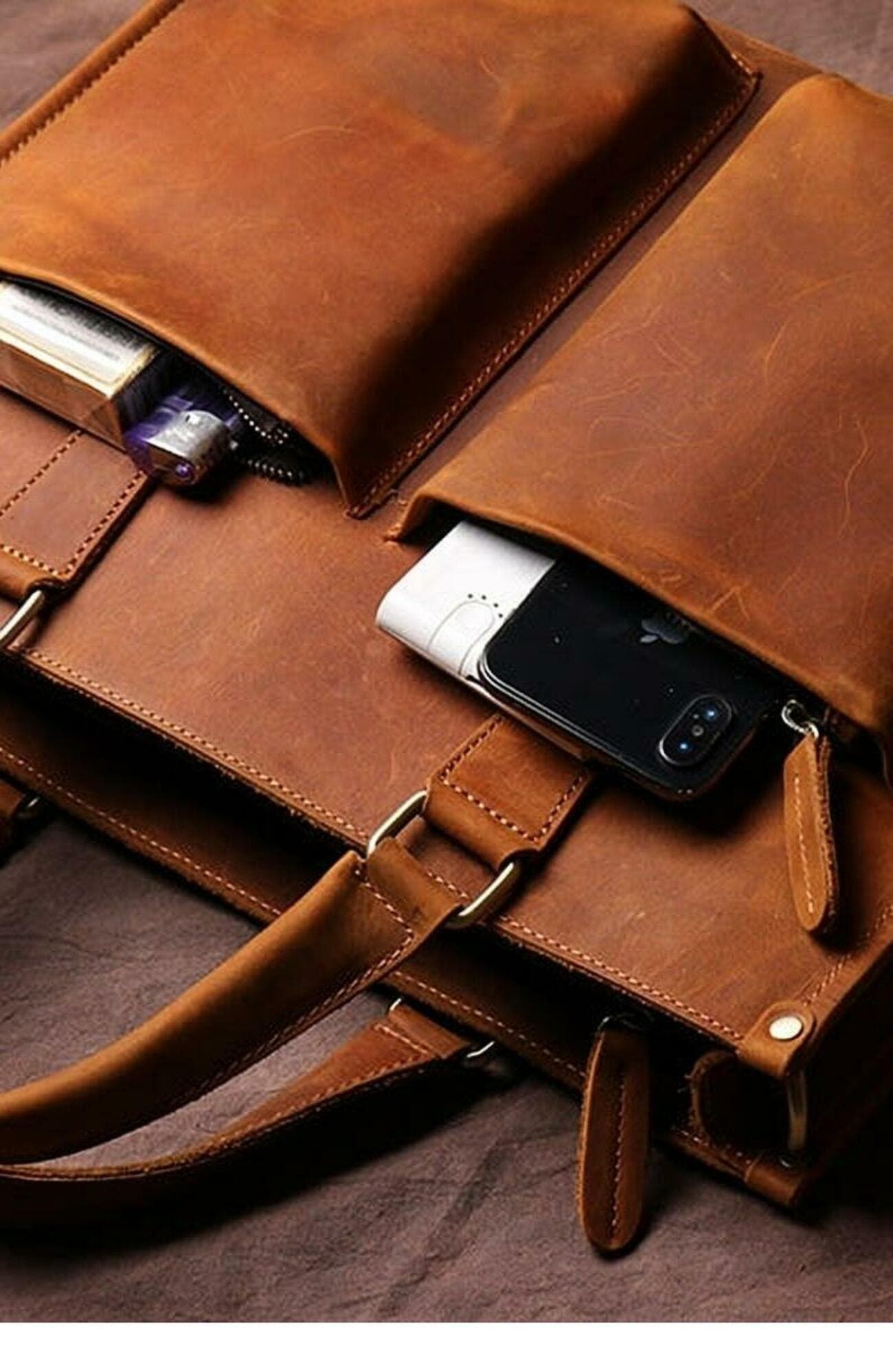 STEEL HORSE LEATHER The Dagmar Leather Briefcase | Vintage Leather Messenger Bag, Alternate, color, Brown