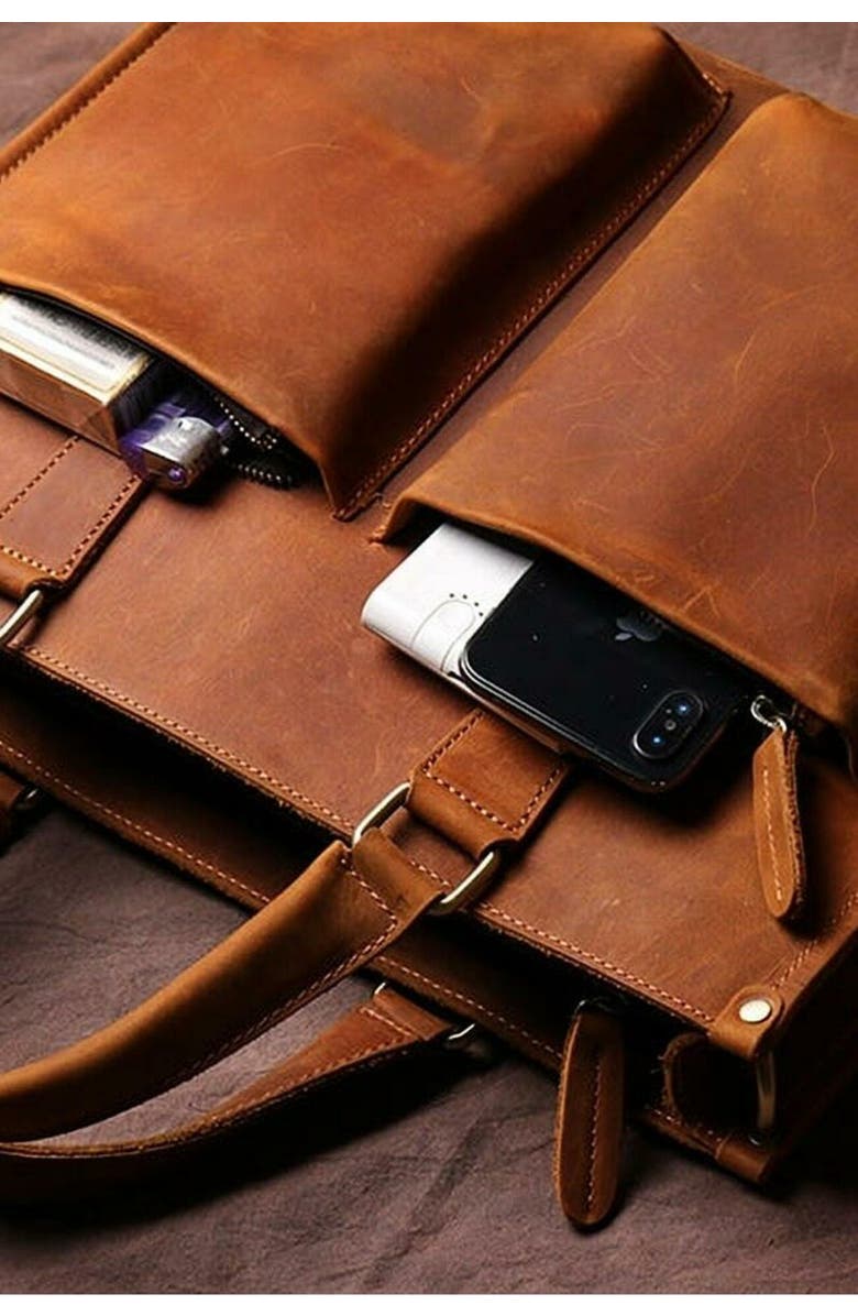 STEEL HORSE LEATHER The Dagmar Leather Briefcase | Vintage Leather Messenger Bag, Alternate, color, Brown