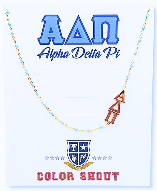 Color Shout Alpha Delta Pi Greek Letter Side Set Necklace In Gold