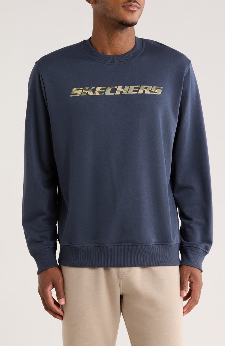 SKECHERS Heritage Logo Graphic Sweatshirt, Main, color, Charcoal/ Navy