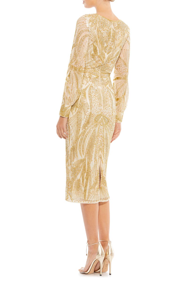 Mac Duggal Beaded Long Sleeve Tulle Midi Cocktail Dress, Alternate, color,