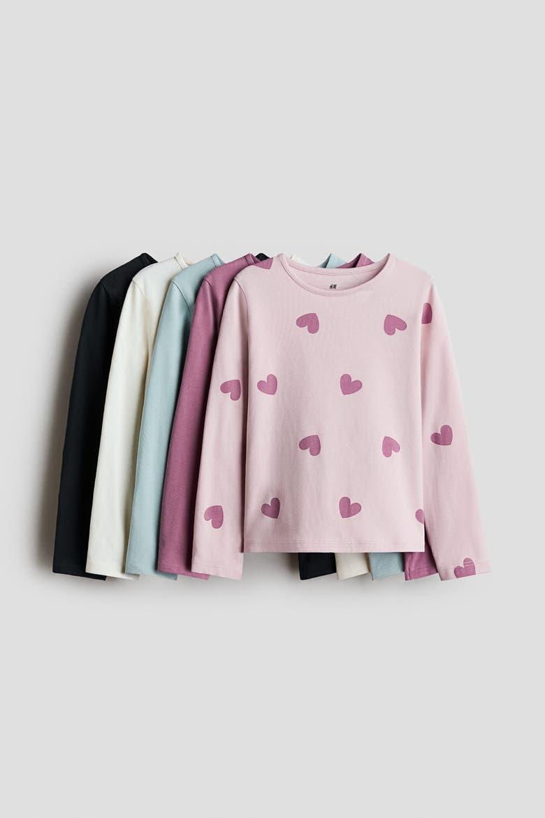 5-Pack Long-Sleeved T-Shirts, Main, color, Dusty purple/hearts