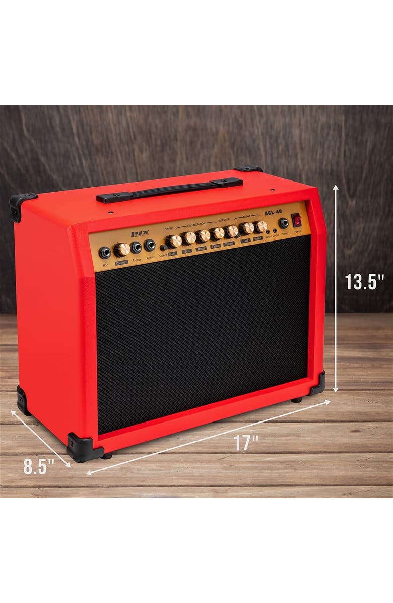 Lyxpro 40 Watt Electric Guitar Amplifier with 8, 4-Ohm Speaker, Microphone Inputs & More, Alternate, color, Red