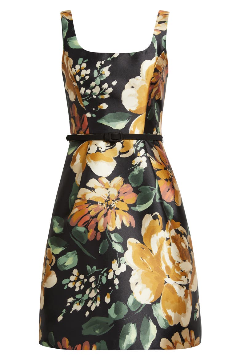 Floral Cocktail Minidress, Alternate, color, BLACK YELLOW
