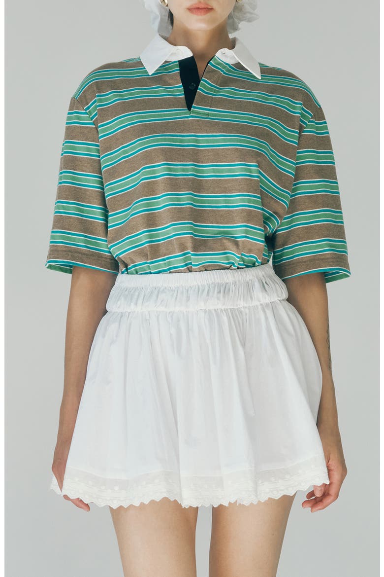 Frankie Stripe Stretch Cotton Polo, Main, color, AQUA CAMEL STRIPE