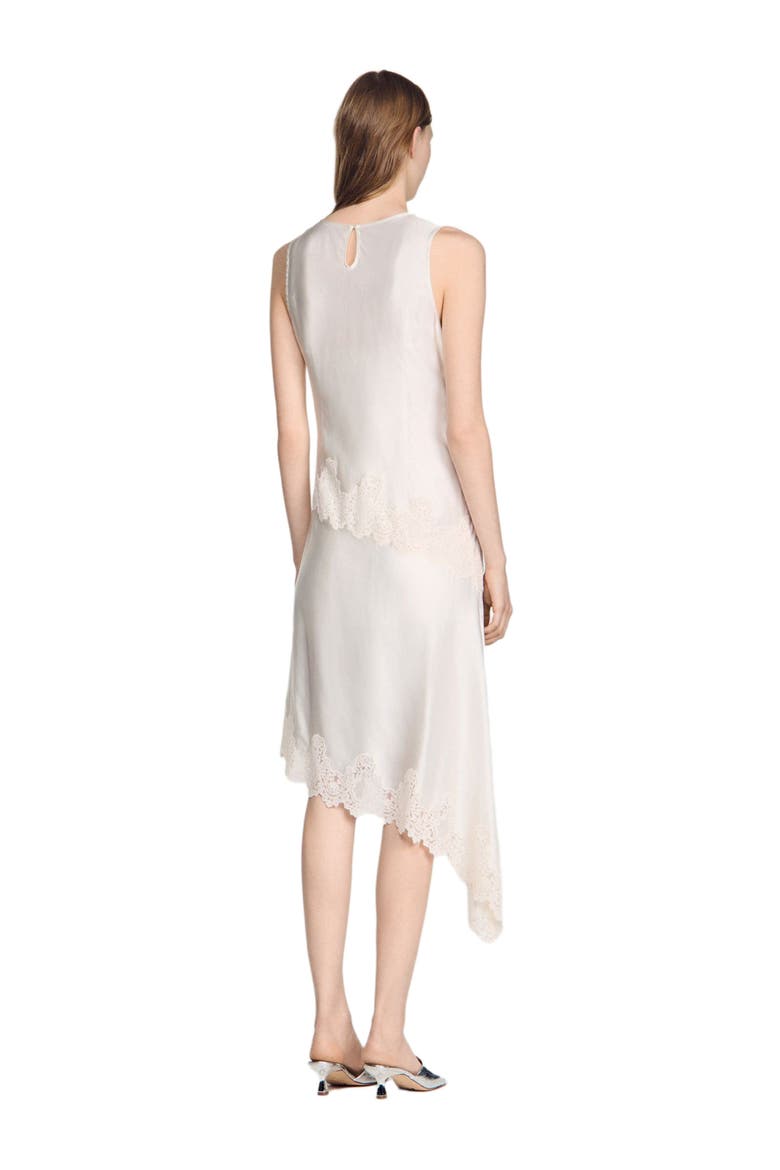 Asymmetric satin-effect dress, Alternate, color, Ecru