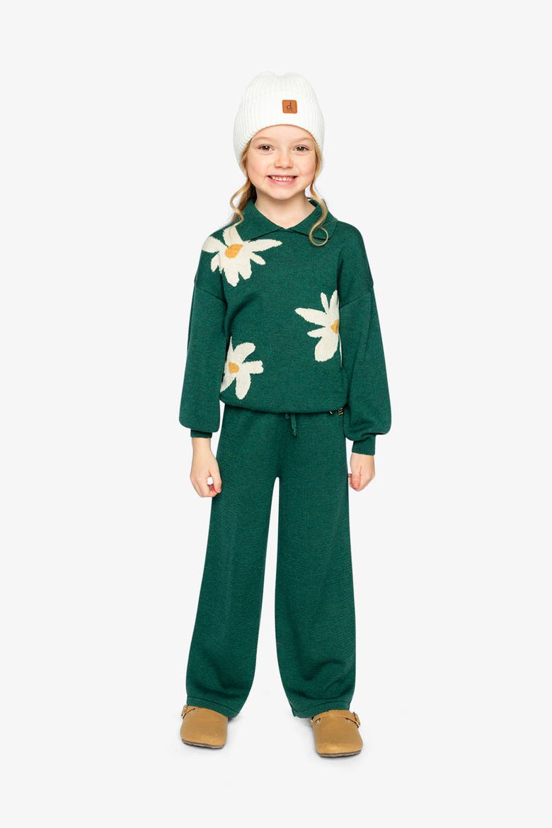 Knitted Daisy Jacquard Shirt Collar Sweater, Alternate, color, Jasper Printed Green