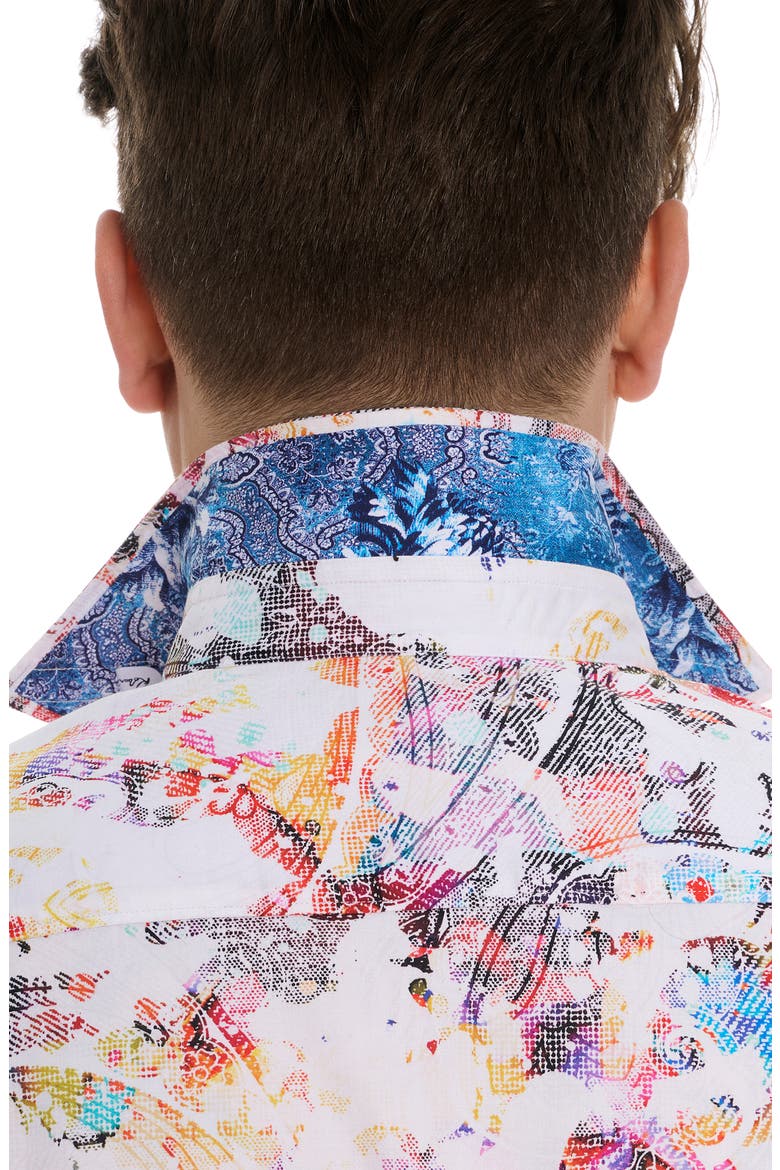 Splash of Color Short Sleeve Stretch Button-Up Shirt, Alternate, color, WHITE MULTI
