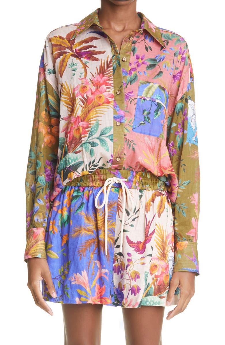 Zimmermann Tropicana Floral Patchwork Cotton Voile Shirt, Main, color, 