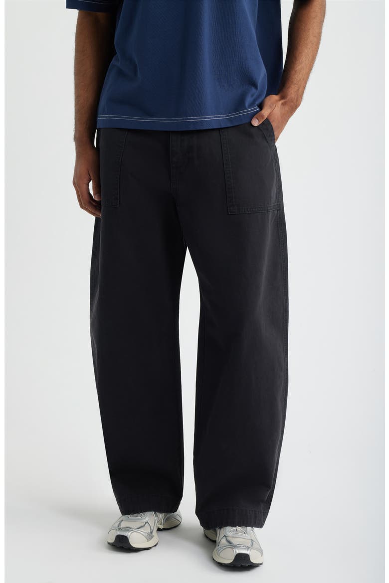 Barrel Leg Cotton Twill Pants, Main, color, BLACK