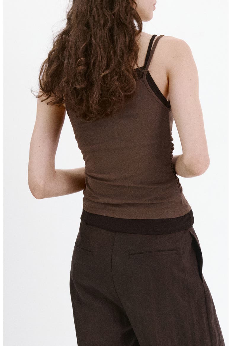 Double-Layered Draped Top, Alternate, color, BROWN