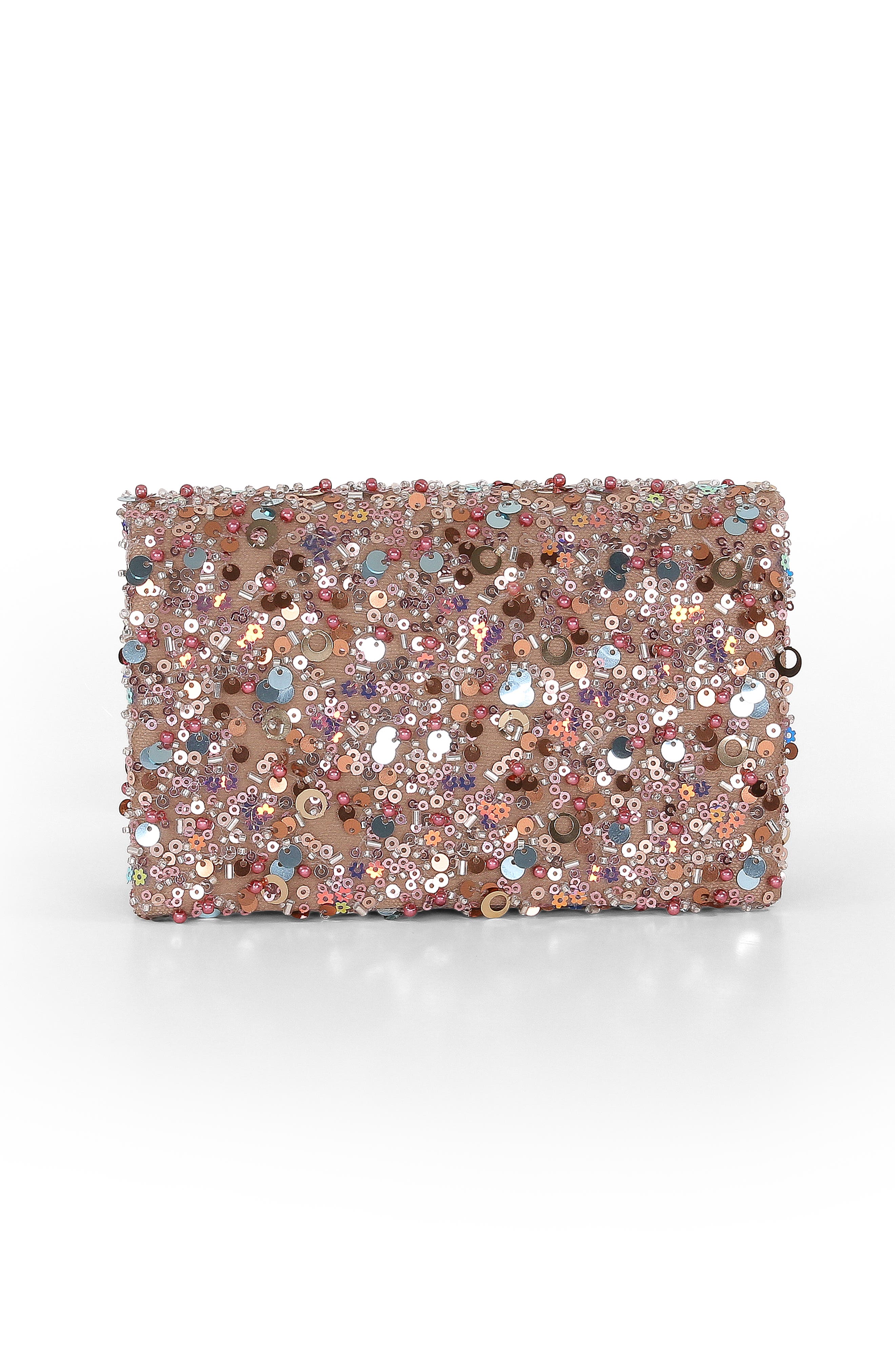 Jewel Badgley Mischka Aurora Beaded Mini Trapezoid Clutch, Alternate, color, Taupe