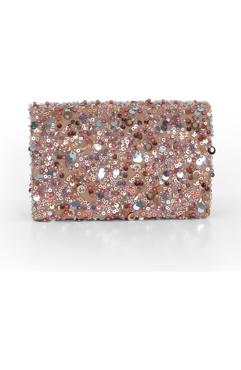 Jewel Badgley Mischka Aurora Beaded Mini Trapezoid Clutch, Alternate, color, Taupe