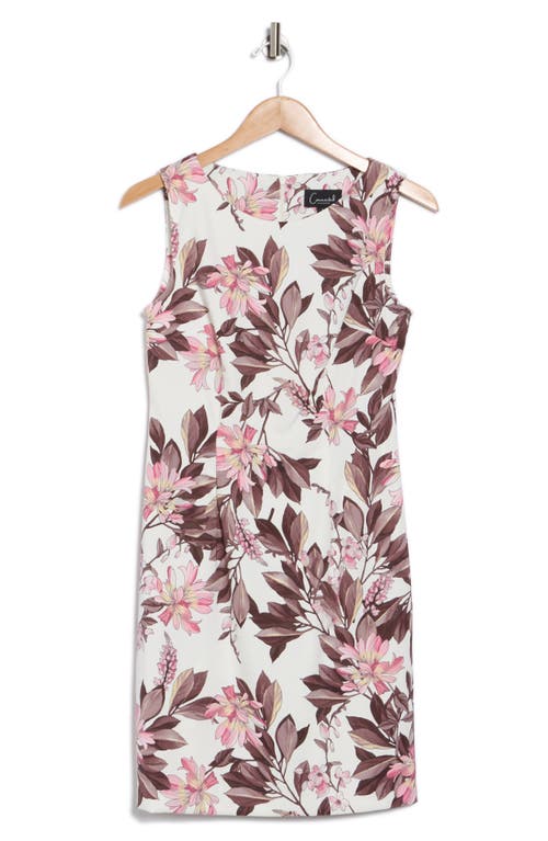 Connected Apparel Floral Sheath Dress In Ivory/mauve