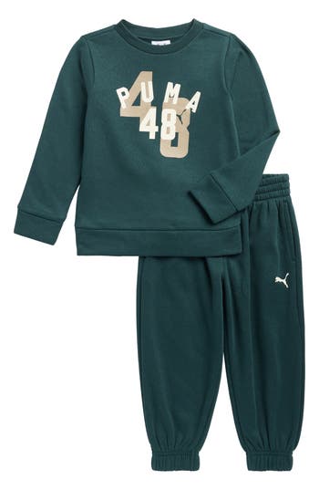 Puma Kids' Logo Fleece Sweatshirt & Joggers Set In Green