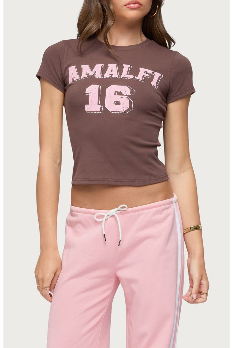 Amalfi Contrast Stretch Cotton Blend Crop Graphic T-Shirt, Main, color, BROWN