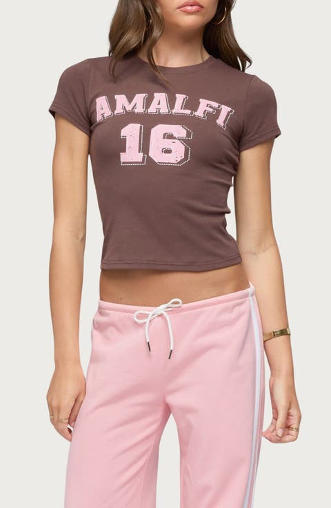 Amalfi Contrast Stretch Cotton Blend Crop Graphic T-Shirt