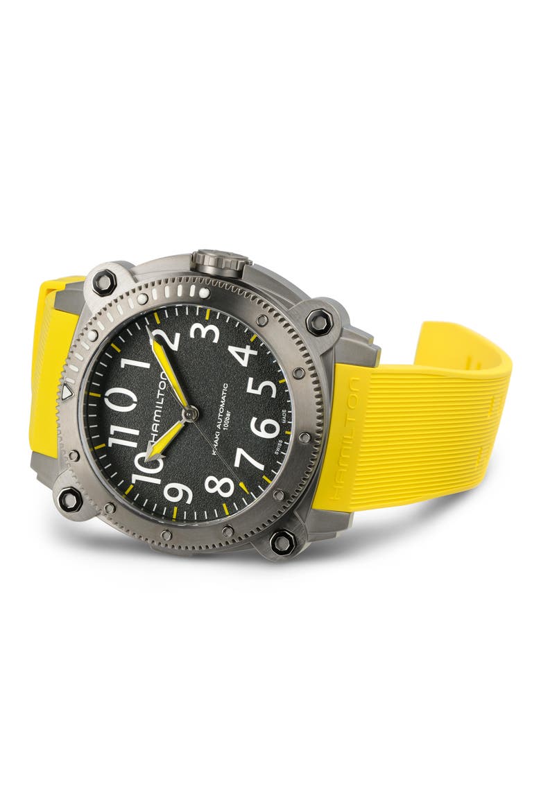 Khaki Navy BeLOWZERO Automatic Rubber Strap Watch, 46mm, Alternate, color, GREY