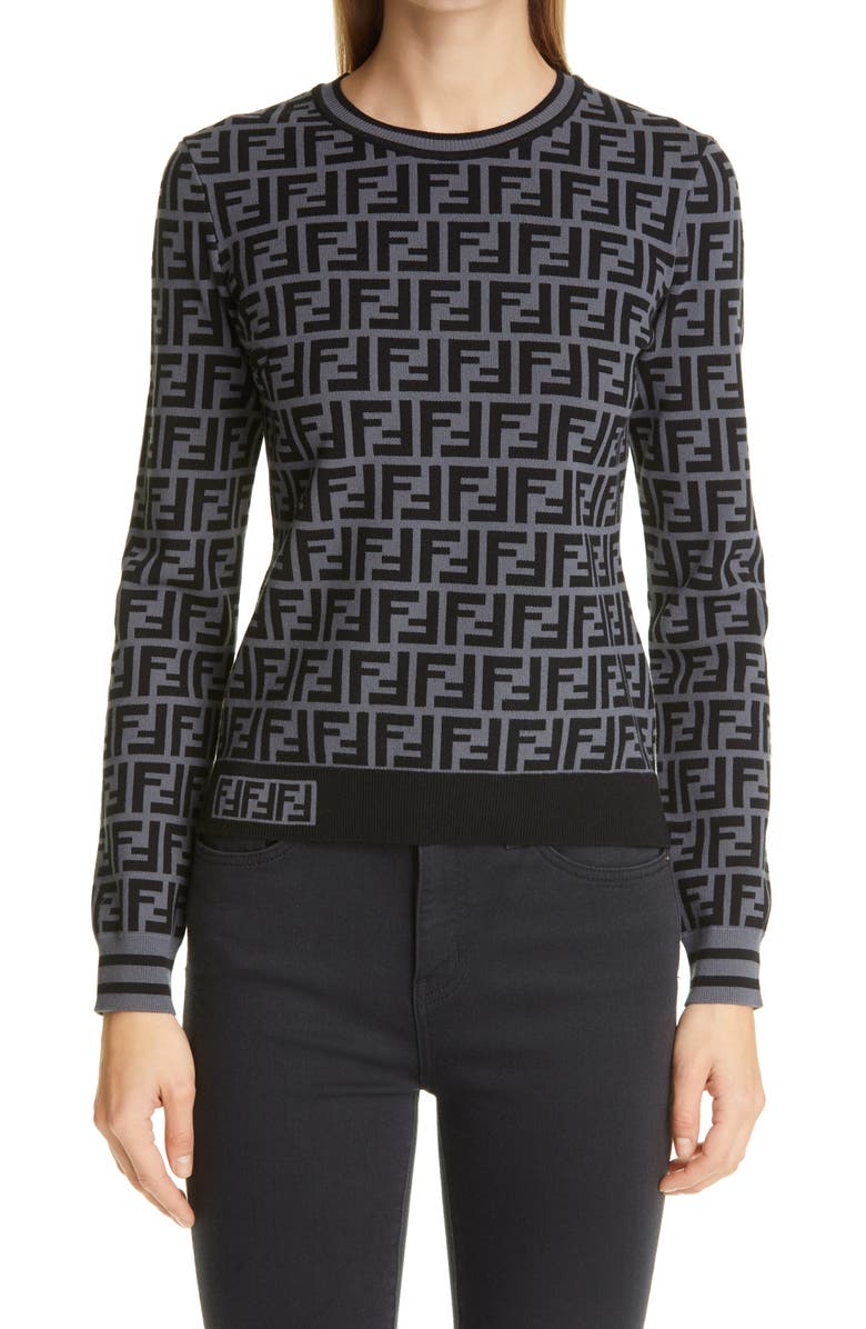 Fendi FF Logo Jacquard Sweater, Main, color, 