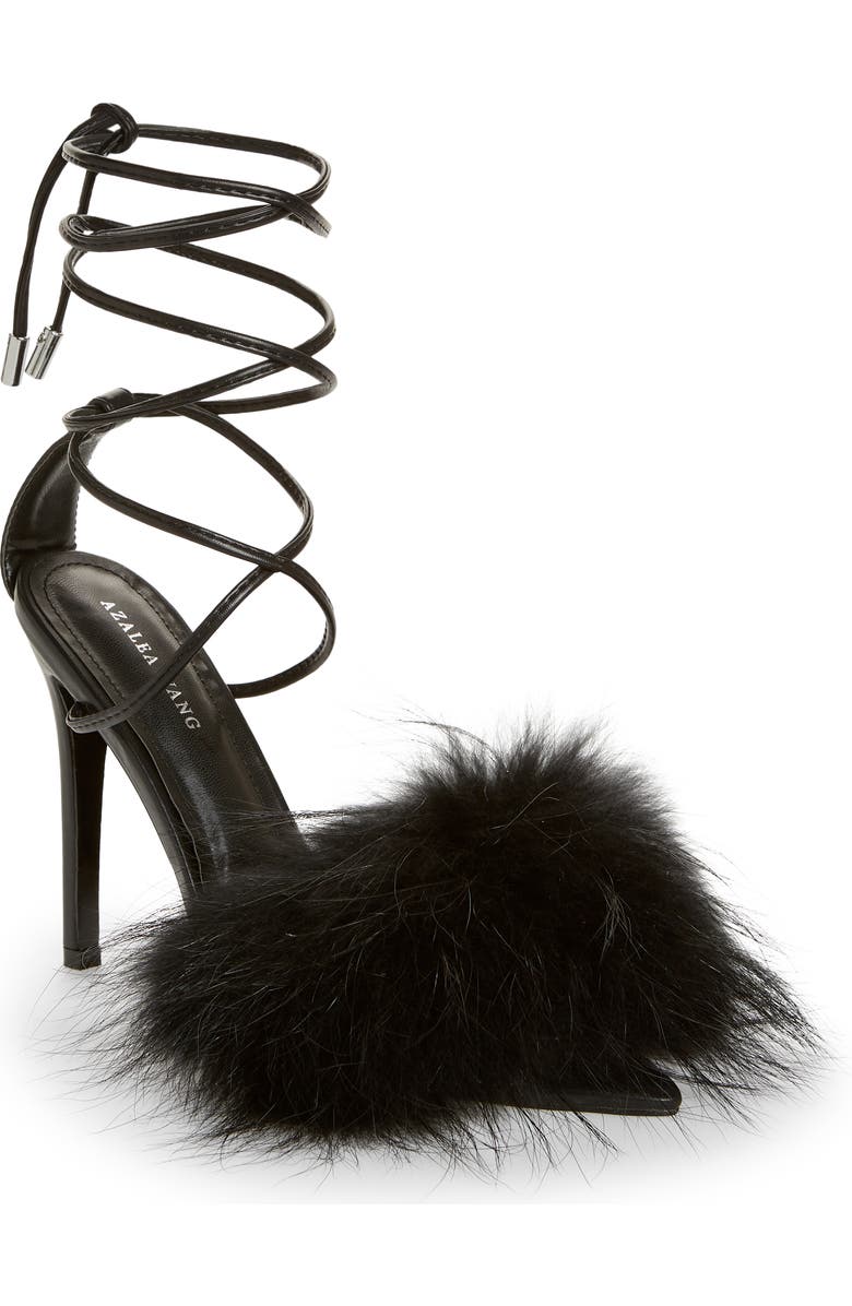 AZALEA WANG Bunny Faux Feather Ankle Wrap Sandal, Main, color,