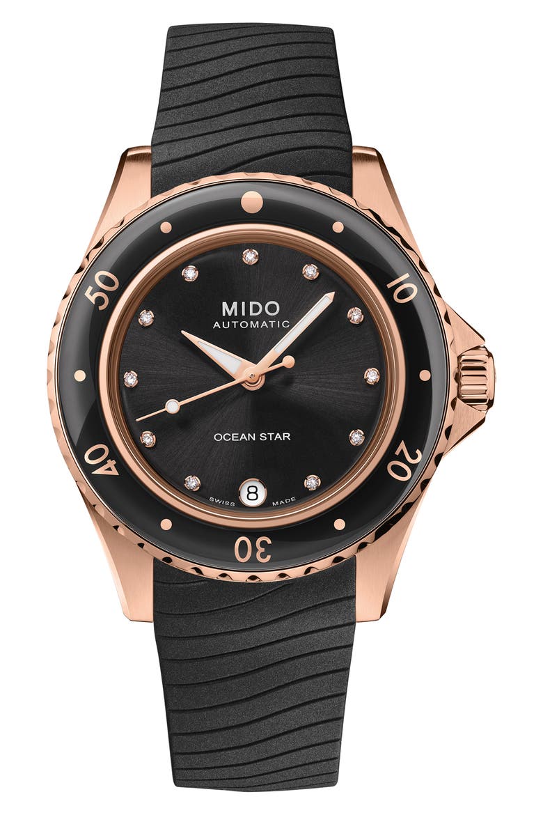 Ocean Star Rubber Strap Watch, 36.5mm, Main, color, BLACK
