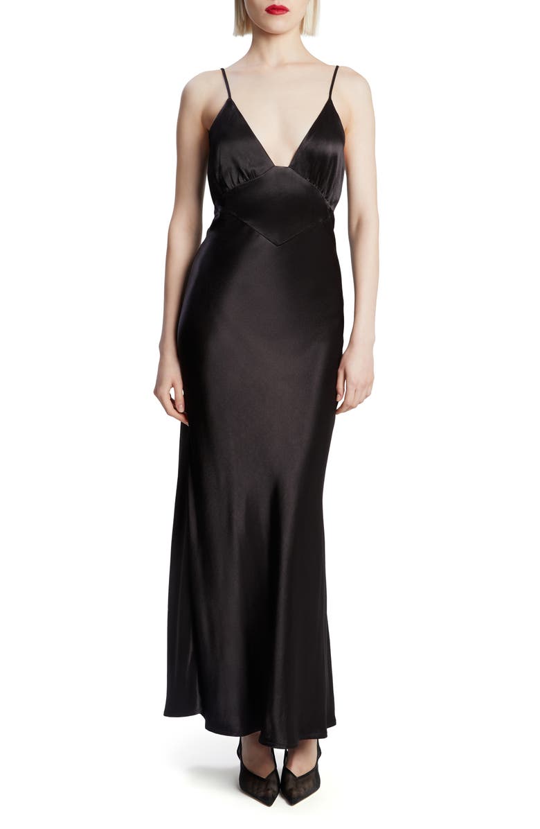 Bardot Capri Satin Cocktail Slipdress, Main, color, Black